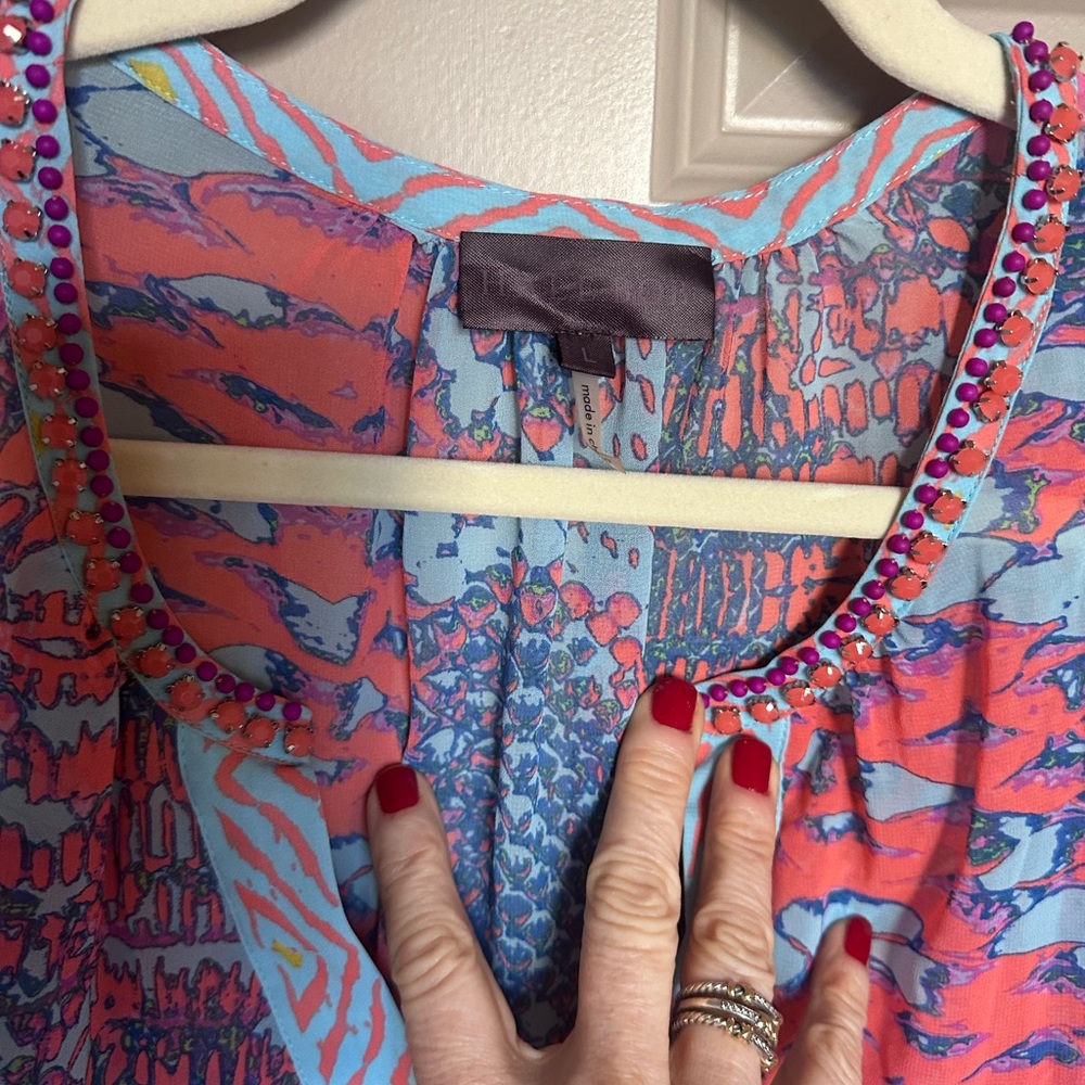 💯 Silk Hale Bob Pink and Blue Python Patterned Tunic - Picture 2 of 7